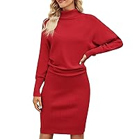 Temperament Women's Solid Color Long Knit Dress Minimalist Style Thin Bag Hip High Neck Sweater Dress 6t Girls