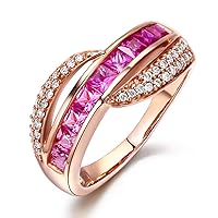 Kardy Genuine Natural Pink Sapphire Gemstone Pave Diamond Solid 14K Rose Gold Wedding Engagement Promise Band Ring for Women