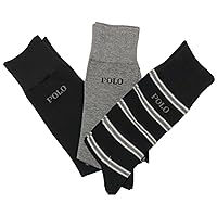 POLO RALPH LAUREN Mens 3 Pairs Designer Dress Socks Grey (as1, numeric, numeric_10, numeric_13, regular, regular, Black-Grey-Stripe)