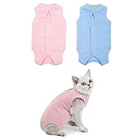 Bundle 2 Pieces Cat Recovery Suit for Abdominal Wounds or Skin Diseases, Breathable E-Collar Alternative for Cats and Puppys, After Surgery Wear Anti Licking Pajama Suit s