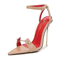 Womens metal buckle sandals Open Toe Stiletto High heels Ankle Strap Heeled Sandals Wedding Dress Shoes 12 cm Heels
