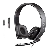 LEVN Wired Headset, USB Headset with Microphone for PC with Noise Cancelling, in-line Controls & Mute Button, Computer Headset for Work from Home/Call Center/Office/Online Class/Teams/Zoom/Skype