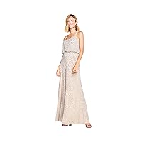 Adrianna Papell Women's Art Deco Beaded Blouson Gown, Silver/Nude, 18