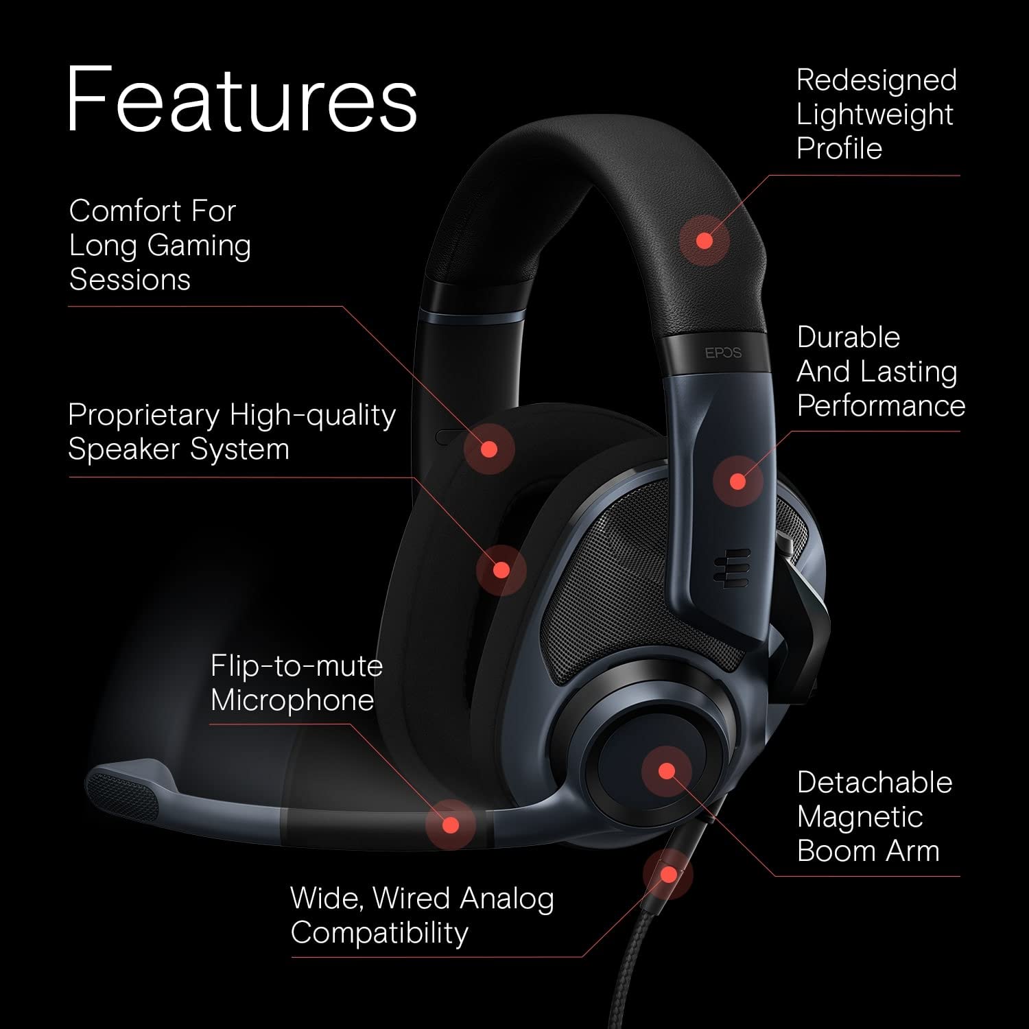 EPOS H6Pro - Open Acoustic Gaming Headset with Mic - Lightweight Headband - Comfortable & Durable Design - Xbox Headset - PS4 Headset - PS5 Headset - PC/Windows Headset - Gaming Accessories (Black)