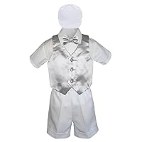5pc Baby Toddler Boys Silver Vest Bow Tie Shorts Sets White Suits S-4T (M:(6-12 Months))