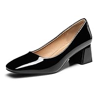 Heel The World Women's Pumps,Low Chunky Block Heels,Square Toe Patent Women Dress Shoes for Party Office