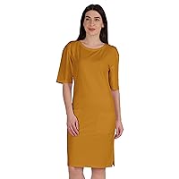 Womens Elbow Sleeve Regular Fit Tshirt Dress with Front Pockets
