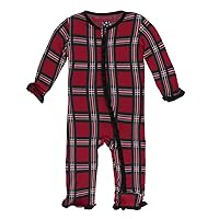 KicKee Pants Little Girls Solid Layette Classic Ruffle Coverall with Zipper