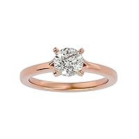 Certified 14K Gold Ring in Round Cut Moissanite Diamond (1.18 ct) Round Cut Natural Diamond (0.02 ct) With White/Yellow/Rose Gold Engagement Ring For Women