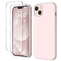 for iPhone 13 Phone Case with [2X Screen Protectors], Liquid Silicone Shockproof Protective with Soft Anti-Scratch Microfiber Lining Slim Thin Case for iPhone 13 6.1 inch, Lovely Pink