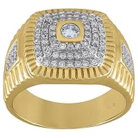 925 Sterling Silver Yellow tone Mens CZ Cubic Zirconia Simulated Diamond Square Head Presidential Ring Measures Jewelry Gifts for Men - Ring Size Options: 10 11 12 7 8 9