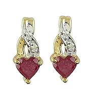 Gf Ruby Heart Shape Gemstone Jewelry 10K, 14K, 18K Yellow Gold Stud Earrings For Women/Girls