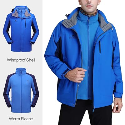 CAMEL CROWN Men's Ski Jacket with Inner Fleece 3 in 1 Waterproof