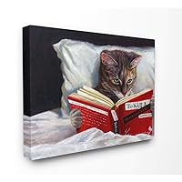Stupell Industries Cat Reading a Book in Bed Funny Painting Canvas Wall Art, 16 x 20, Design by Artist Lucia Heffernan