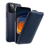 Genuine Leather Flip Case for iPhone 13 Pro Max 12 Mini 11 Business Luxury Vertical Open Phone Cases Bag Cover,Blue,for iPhone 12 Mini