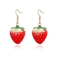 Red Strawberry Earring for Women Girls 3D Cute Sweet Red Strawberry Charms Earring Lightweight Acrylic Fruit Resin Simulation Strawberry Drop Dangle Earrings Funny Summer Jewelry Gifts