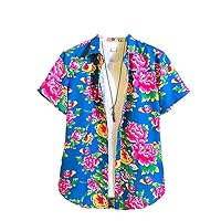 Summer Men's Short-Sleeved Floral Shirt with Chinese Style for Youth, Casual Floral Shirt