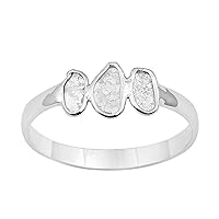 0.35 CTW Natural Diamond Polki Three Stone Minimal Ring 925 Sterling Silver Platinum Plated Slice Diamond Jewelry