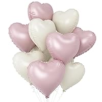 Pink White Heart Balloons,10Pcs Cream Baby Pink Foil Heart Shaped Balloons,18Inch Sand White Pink Helium Mylar Balloons for Valentines,Engagement,Brithday,Baby Shower,Wedding Party Decorations
