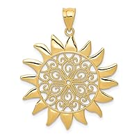 14k Yellow Gold Polished Filigree Sun Pendant Necklace Measures 30x28mm Wide Jewelry for Women