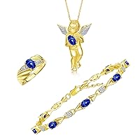 Rylos Women's Yellow Gold Plated Guardian Angel Set: Necklace, Tennis Bracelet, & Ring. Gemstone & Diamonds, 7