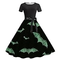 50s 60s Cocktail Dresses, Modest Wedding Guest Dress, 2023 Halloween Bat Print Tea Party Dress, Homecoming & Prom