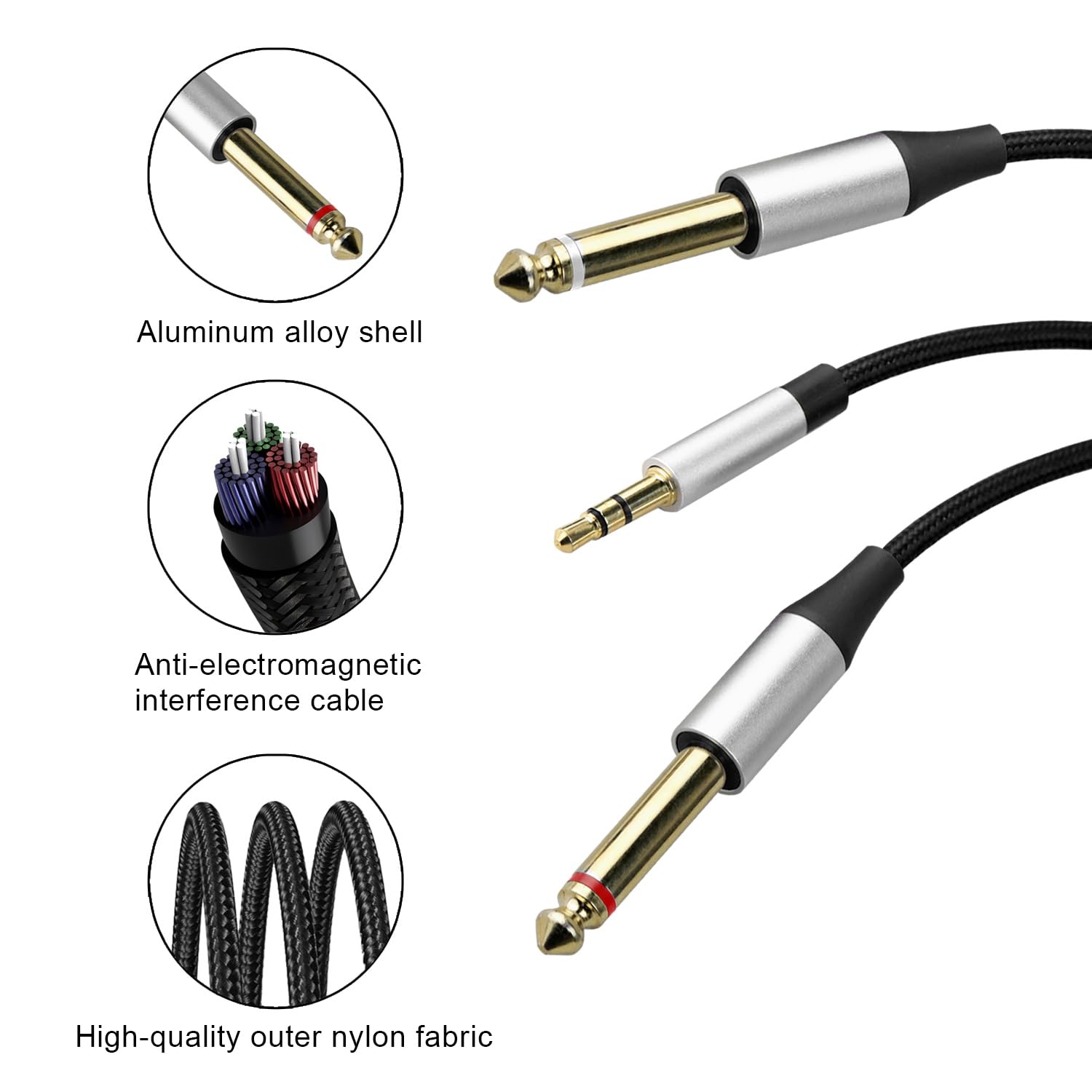 Meamaz MFi Certified Lightning Type C Aux 3.5mm to 1/4” 6.35mm and Aux 3.5mm Audio Stereo Cable with Hi-Fi DAC Chip Compatible for iOS& Android Power Amplifier Home Theater Speaker Car Audio Projector
