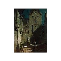 THAELY Art Poster The Sleepy Night's Watch Is The Work of Carl Spitzweig Vintage Canvas Canvas Painting Wall Art Poster for Bedroom Living Room Decor 16x20inch(40x51cm) Frame-style