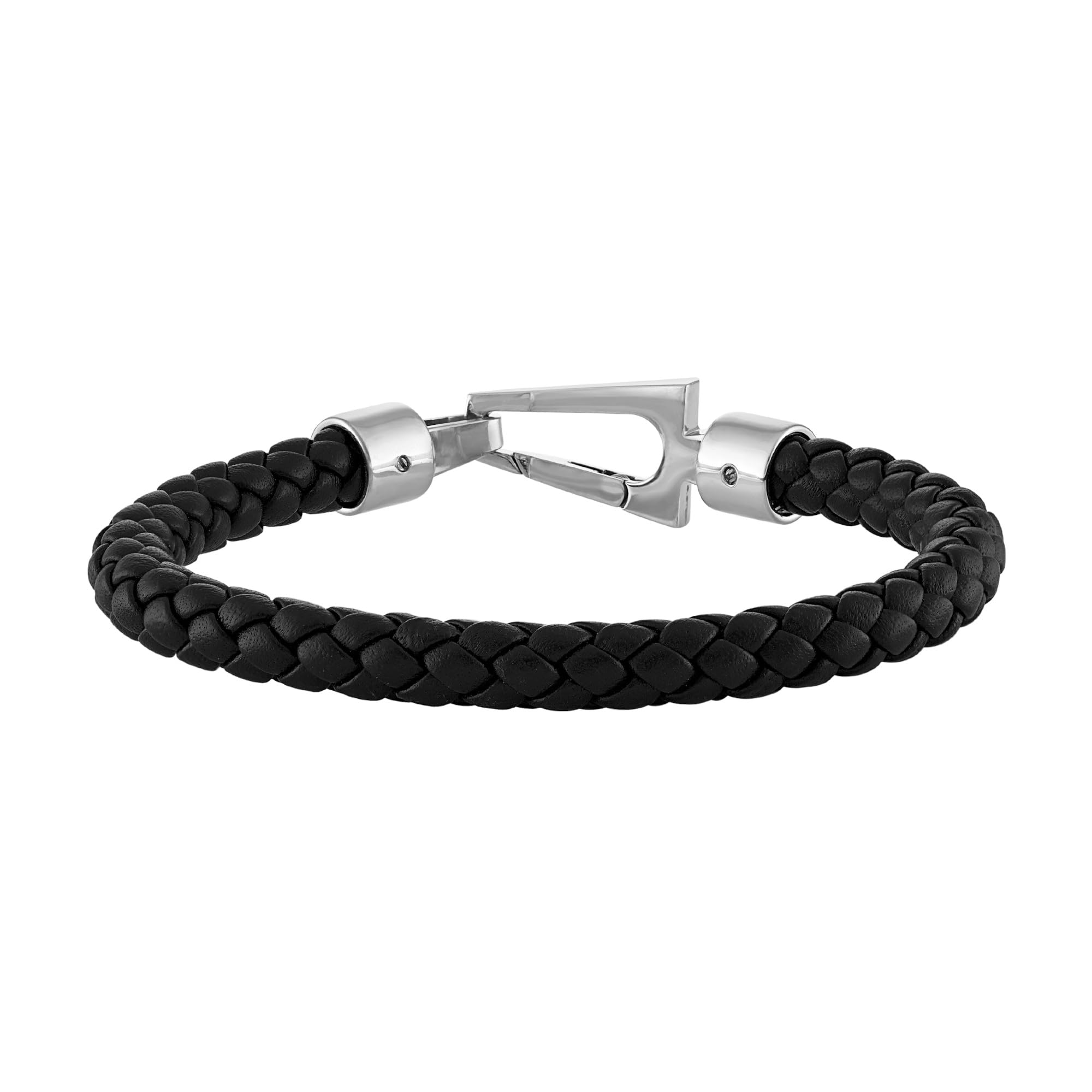 Bulova Men's Jewelry Marine Star Black Leather Braided Bracelet, Tuning Fork Shape Stainless Steel Clasp, Size Medium, Size Large Style: BVB1046-SBSTNA