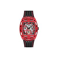 GUESS Men's 41mm Watch - Black Strap Black Dial Red Case