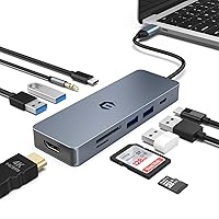 USB C Hub HOPDAY - 10 in 1 Multiport Adapter with 4K HDMI, USB C Docking Station, PD 100W,USB 3.0 5Gbps,SD/TF Card Reader,Dongle for Type C Devices and Laptops