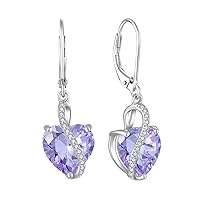 YL Heart Drop Earrings for Women 925 Sterling Silver Dangle Earrings 12 Birthstone Cubic Zirconia Earrings Jewellery Gifts for Her Wife Girlfriend