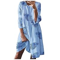 Women's Plus Size Maxi Dress Comfortable Round Neck Butterfly Leaf Print Long Sleeve Dress Shorts for Summer