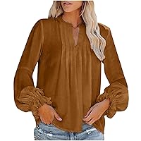 YZHM Womens Dressy Shirts Long Sleeve Casual Fall Tops V Neck Trendy Bloues Loose Fit Tunic Tops Solid Fashion Tshirts Tees