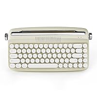 YUNZII Upgraded Wireless Keyboard, Typewriter Keyboard with Integrated Stand, USB-C/Bluetooth Keyboard with Cute Round Keycaps for Multi Device and Knob Control for Win/Mac(B307, Sand Beige)…