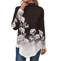 Tunic Tops to Wear with Leggings Vintage Floral Printed Half High Neck Fall Shirts for Women 2023 Trendy Womens Blouse