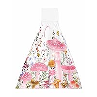 1 PCS Kitchen Hand Towels, Pink Mushroom Soft Plush Hanging Tie Towels with Loop for Kitchen Bathroom Dish Cloth Tea Bar Towel Botanical Wildflower Leaves Spring Herbs