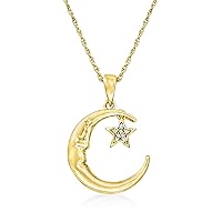 Ross-Simons Diamond-Accented Love You To The Moon and Back Star and Moon Pendant Necklace in 18kt Gold Over Sterling