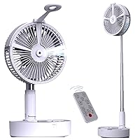 GZKPL Collapsible Fan, Portable Foldaway Fan Rechargeable Folding Travel Fan with Night Light & Remote Control USB Battery Operated Standing Desk Fan for Home Office, Outdoor Camping