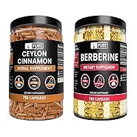 PURE ORIGINAL INGREDIENTS Ceylon Cinnamon and Berberine Capsules Bundle (730 Capsules Each) No Magnesium or Rice Fillers, Lab Verified