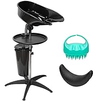 Portable Shampoo Bowl Unit, with Bucket Basin, Massage Brush, Headrest, organizer tray and Height Adjustable Barber and Stylist Hair Salon Shampoo Sink(Round)