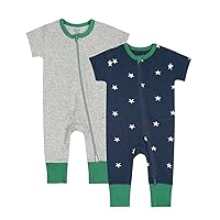 Teach Leanbh Baby Boys Girls 2 Pack 2 Way Zipper Footless Pajamas Cotton Short Sleeve Printing Romper Sleep and Play