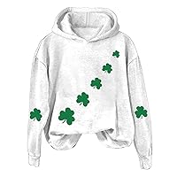 Women's St. Patrick's Day Hoodies Long Sleeve Green Shamrock Casual Loose Fit Hooded Pullover Sweatshirt Irish Gifts