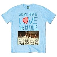 The Beatles Mens Tee: All you need is love Playcards - Light Blue - Medium