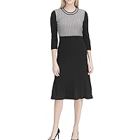 Calvin Klein Women's Mixed Sweater Dress, Black/White, Large