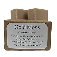 Gold Moss Handmade Cold Process Soap, Coconut oil, Olive Oil, Organic Shea butter to Moisturize and Clean, Natural Plant Oils and Fragrances, No Detergents or Harsh Chemicals, 3x5oz bar