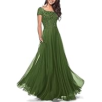 Mother of The Bride Dresses Lace Ruffles Wedding Guest Dress Short Sleeves Mother of The Groom Dresses Long Scoop Olive