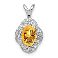 925 Sterling Silver Polished Diamond and Citrine Pendant Necklace Jewelry for Women