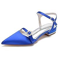 Women White Wedding Shoes For Bride Rhinestones Prom Flats Satin Pumps Pointed Toe Bridal Dress Party Mary Jane Slingback Blue US 6 Blue US 10