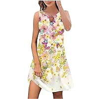 Women's Summer Dresses 2024 Beach Casual Sleeveless Floral Print Tank Loose Sundress Cover Up Swing T Shirt Dresses